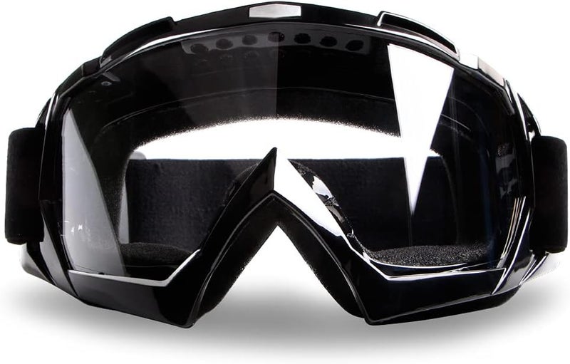 4-FQ Motorcycle Goggles Motocross Dirt Bike Windproof ATV Dustproof Racing Goggles Scratch Resistant Ski Protective Safety Glasses PU Resin (Black frame+Clear lens) - Image 1